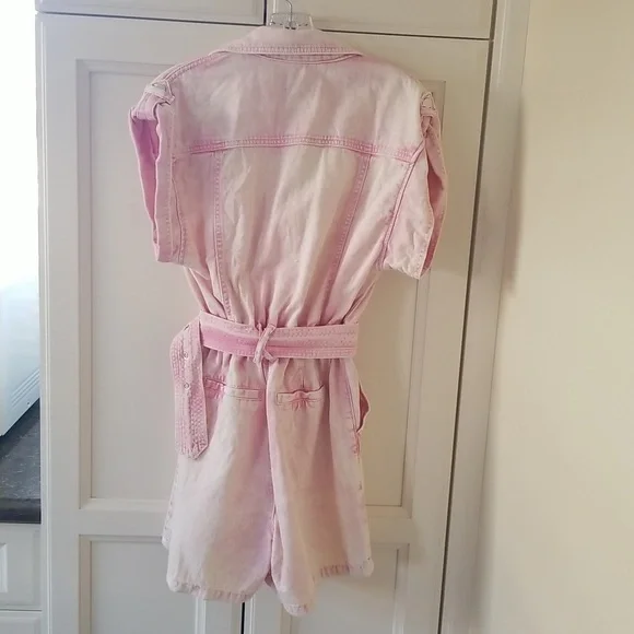 Vintage River Island Faded Pink Belted Denim Romper - Picture 3 of 6